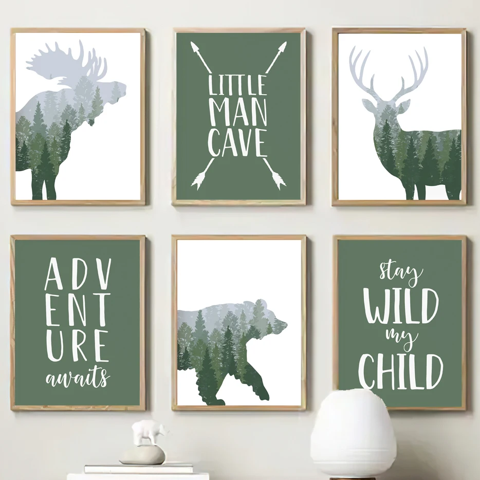Kids Outdoor Quotes - Холст с изображением оленя, медведя и